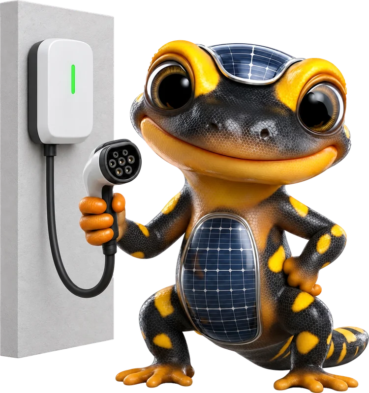 Der SOLARMANDA mit dem Ladekabel einer Wallbox an der Wand